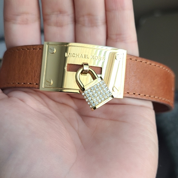 Michael Kors Pave Padlock Leather Bracelet, Golden - Picture 3 of 11